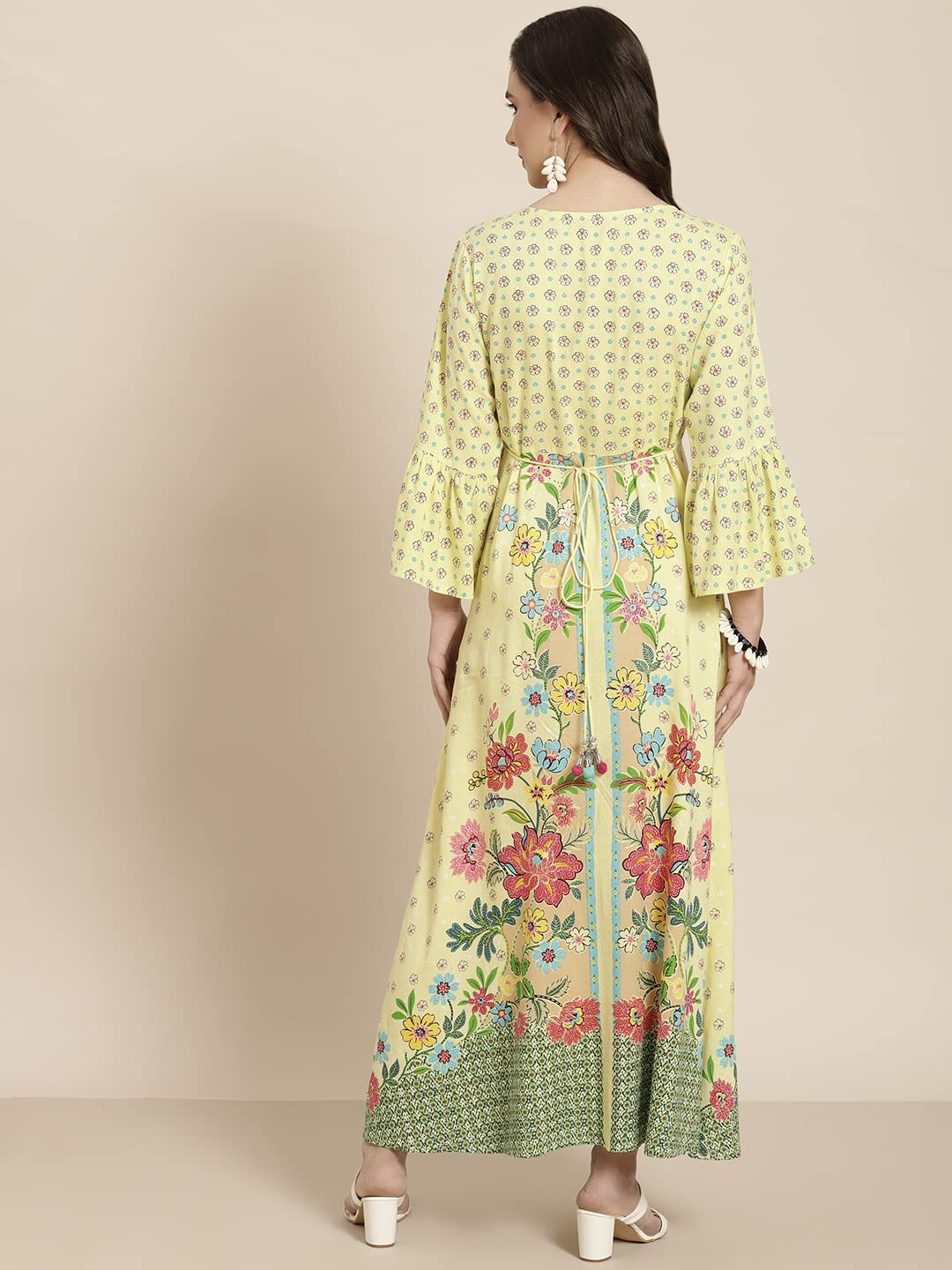Juniper Women's Lime Floral Printed Rayon Kurta With Buttons Closure At Back - Distacart