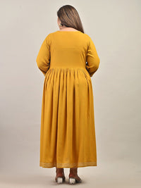 Thumbnail for Swasti Plus Size Ethnic Motif Embroidered Round Neck Gathered Fit & Flare Maxi Dress
