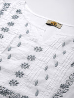 Thumbnail for ADA Ethnic Motifs Embroidered Chikankari Cotton Kurta - Distacart