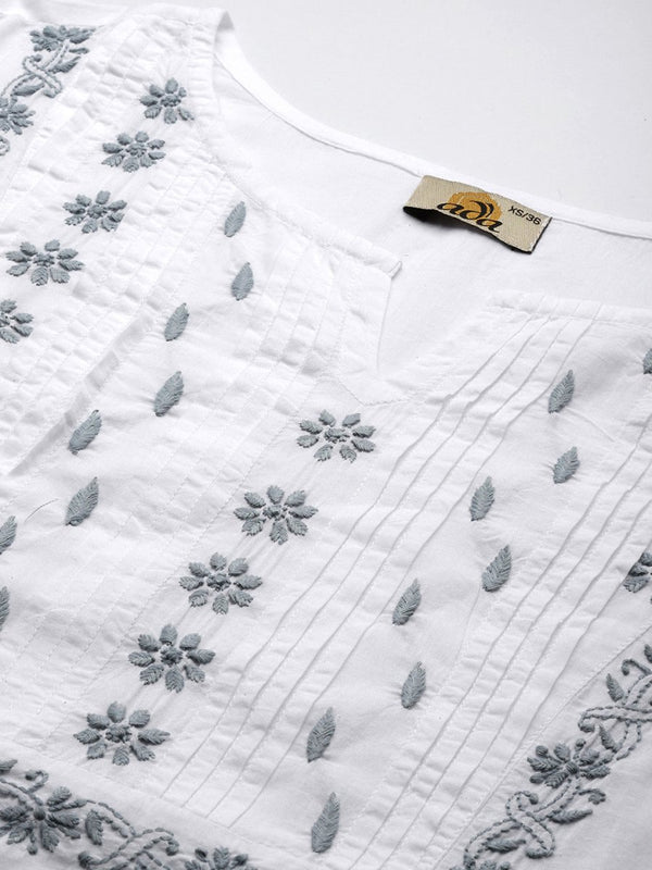 ADA Ethnic Motifs Embroidered Chikankari Cotton Kurta - Distacart