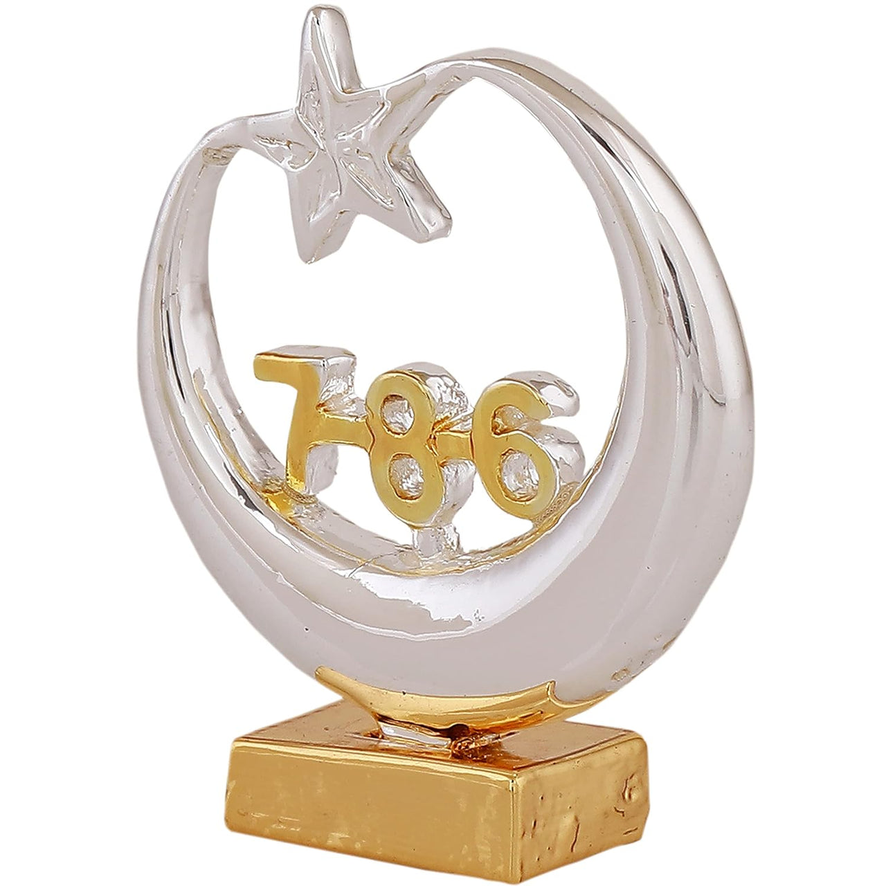 Estele Gold & Rhodium Plated Spiritual 786 Chand Taara Idol for Home Decorative/ Car Dashboard