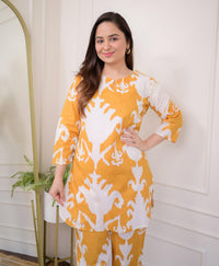 Thumbnail for Indian Fashion Women Yellow Printed Kurta And Pant Co Ord Set