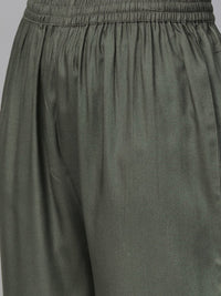Thumbnail for Anubhutee Women Charcoal Grey & Pink Embroidered Kurta with Trousers - Distacart