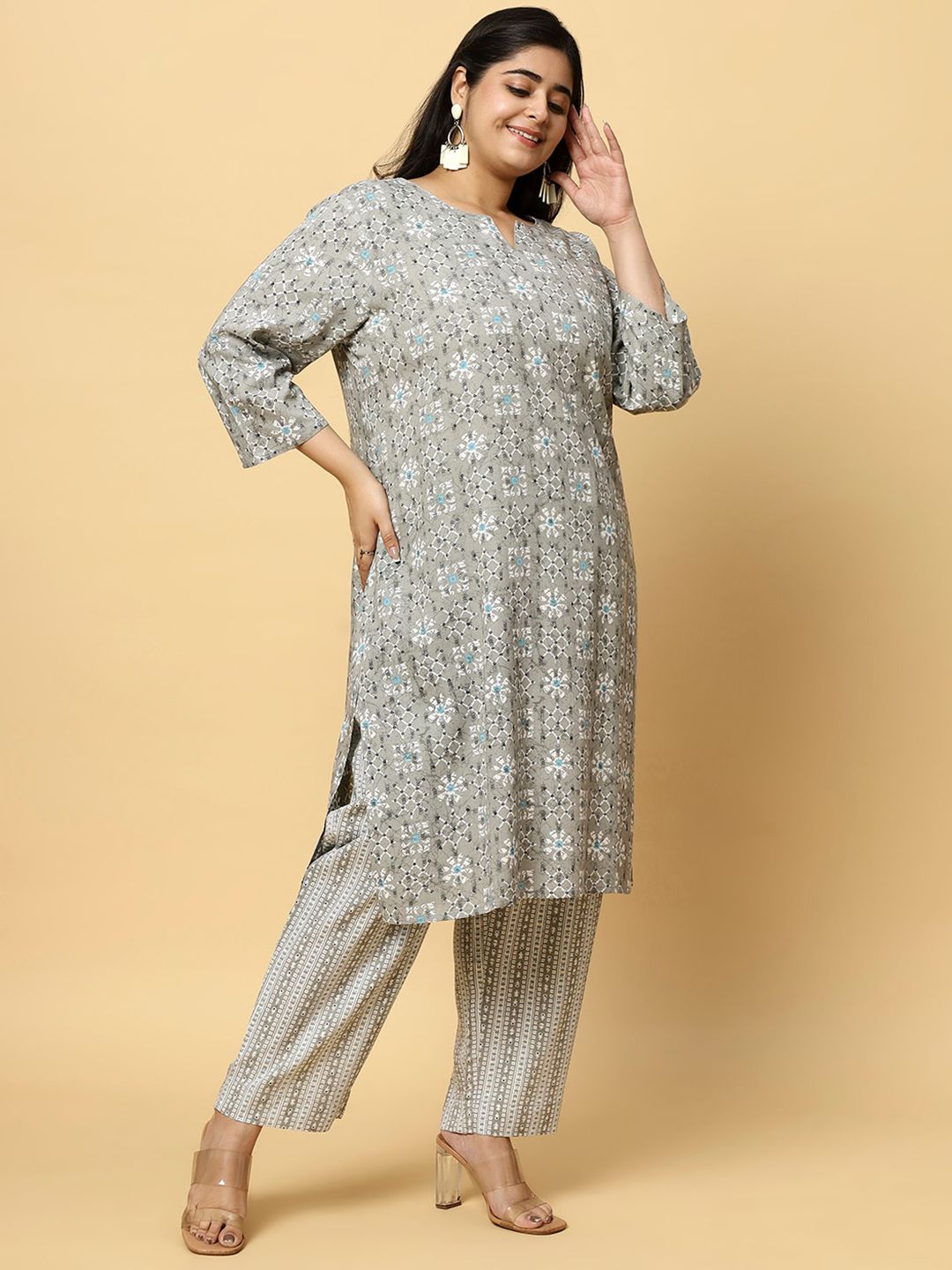 Sztori Plus Size Ethnic Motifs Printed Pure Cotton Kurta & Trouser - Distacart