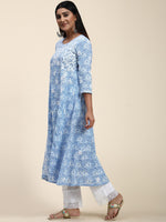 Thumbnail for HOUSE OF KARI Floral Embroidered Chikankari Cotton Anarkali Kurta - Distacart