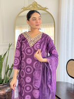 Thumbnail for The52 Women's Gorgeous Rayon Embroidery Straight Kurta with Pant And Dupatta Set