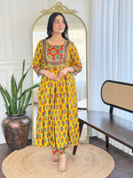 Thumbnail for The52 Women's Gorgeous Rayon Printed Flared Kurta with Pant And Dupatta Set