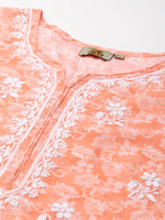 Thumbnail for ADA Women Peach-Coloured & White Ethnic Motifs Chikankari Cotton Handloom Kurta - Distacart