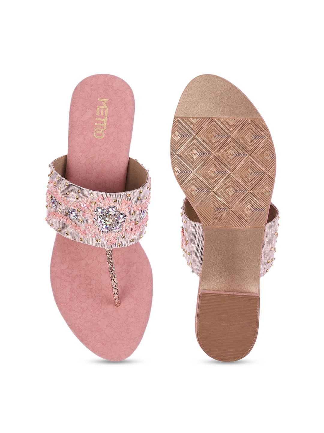 Metro Embellished Open Toe Block Heels