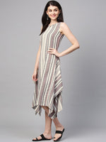 Thumbnail for AURELIA Women Off-White & Black Self Striped A-Line Dress - Distacart