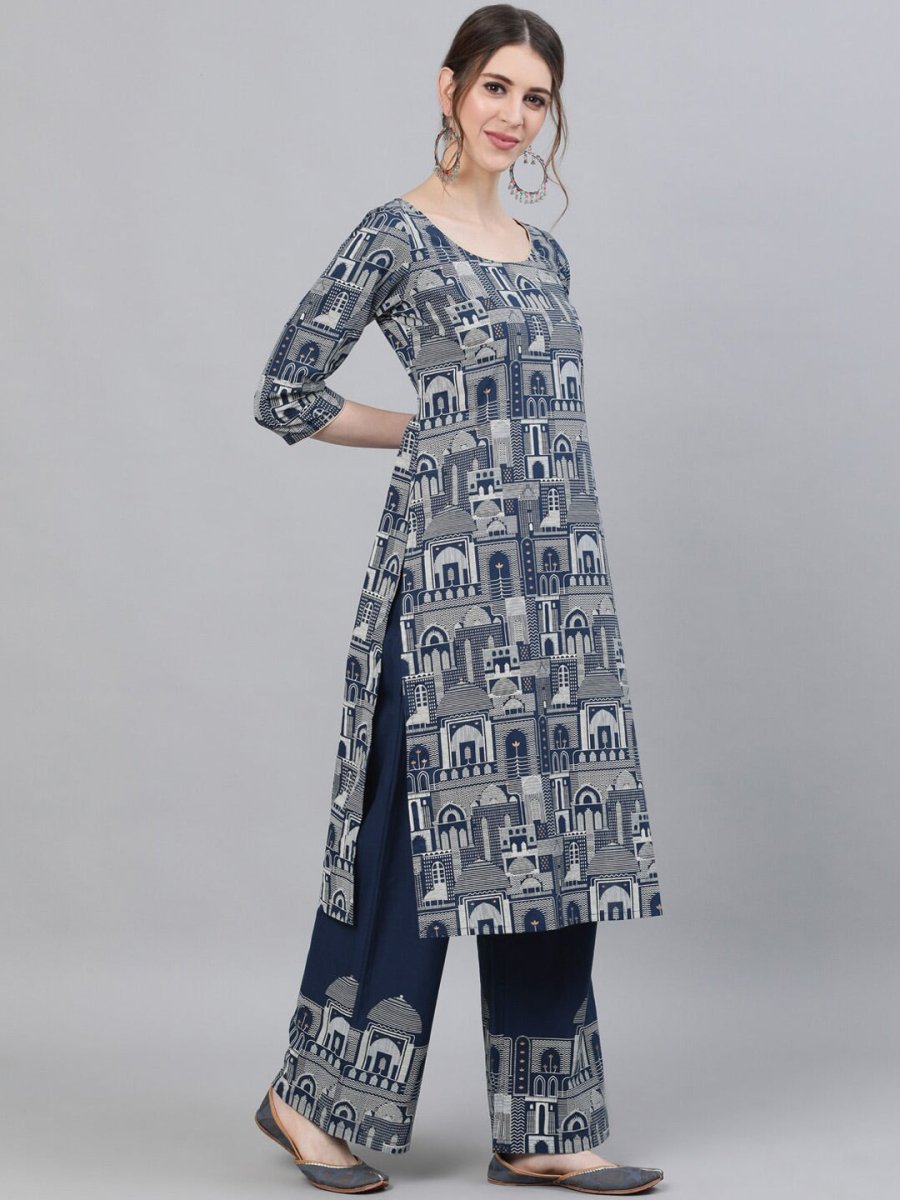 Aks Ethnic Motifs Printed Pure Cotton Kurta With Palazzos - Distacart