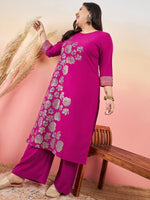 Thumbnail for Sztori Floral Printed Round Neck Straight Kurta With Palazzo - Distacart