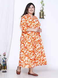 Thumbnail for Swasti Plus Size Floral Printed A-Line Midi Dress