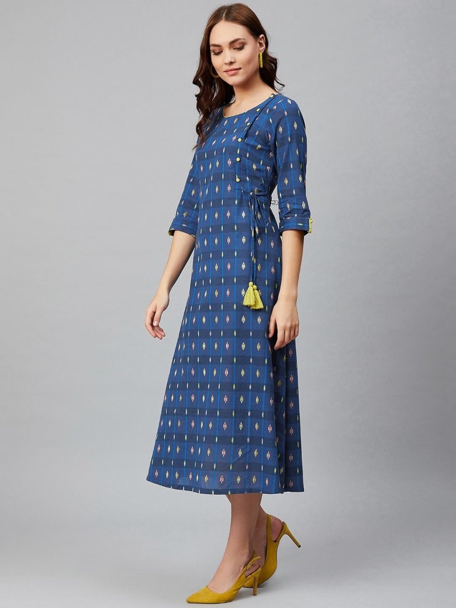 AURELIA Women Yarn-Dyed Angrakha Cotton Dress - Distacart