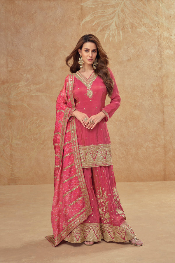 Evanik Party Wear Cosmos Silk With Sequins Embroidered Work Palazzo Set