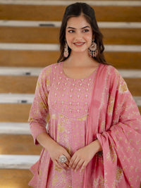 Thumbnail for Anouk Women Floral Printed Panelled Aari Work Pure Cotton Kurta with Trousers & With Dupatta