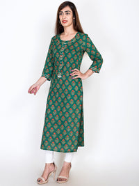 Thumbnail for Swasti Women Green Ethnic Motifs Printed Flared Sleeves Thread Work Floral Kurta
