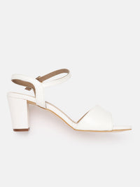 Thumbnail for ELLE White Solid Block Heels