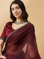 Thumbnail for Brown Organza Swaroski Diamond Work Saree with Unstitched Blouse - Radha - Distacart