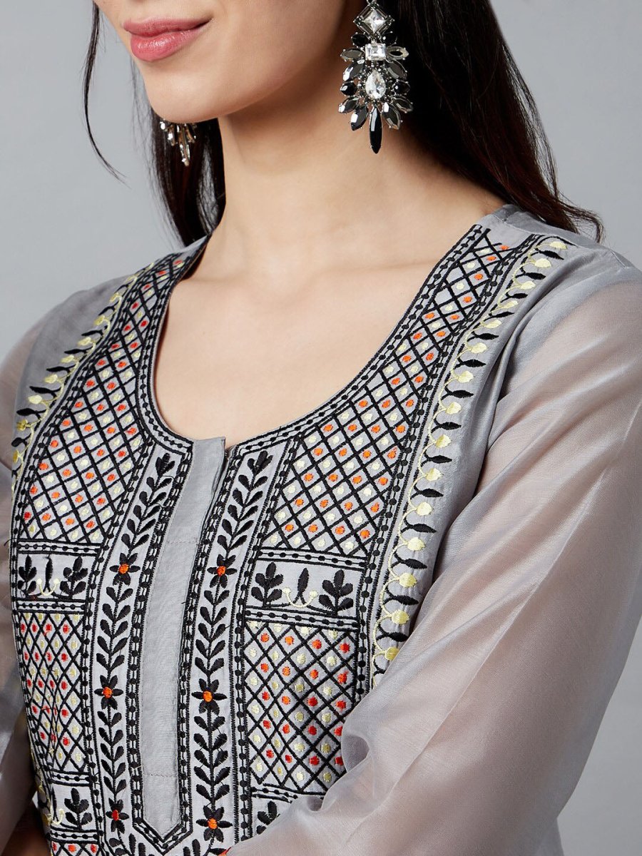 Aks Ethnic Motifs Yoke Design Thread Work Chanderi Silk Kurta - Distacart