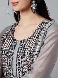 Thumbnail for Aks Ethnic Motifs Yoke Design Thread Work Chanderi Silk Kurta - Distacart