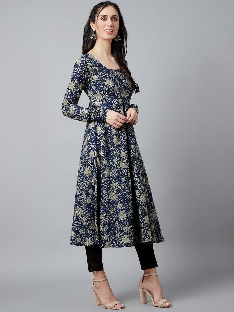 Aks Floral Printed Pure Cotton Anarkali Kurta - Distacart