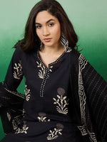Thumbnail for Sangria Notch Neck Printed Pure Cotton Kurta With Trousers & Dupatta - Distacart
