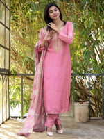 Thumbnail for The52 Women's Gorgeous Cotton Blend Embroidery Straight Kurta with Pant And Dupatta Set
