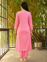 Thumbnail for The52 Women's Gorgeous Cotton Blend Embroidery Straight Kurta with Pant And Dupatta Set