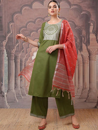 Thumbnail for Vishudh Green Ethnic Motifs Printed Kurta with Palazzo & Dupatta
