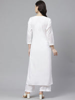 Thumbnail for ADA Women White Chikankari Embroidered Sustainable Kurta with Palazzos - Distacart