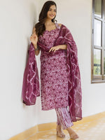 Thumbnail for Anouk Geometric Printed Regular Pure Cotton Straight Kurta With Trousers & With Dupatta - Distacart