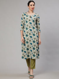 Thumbnail for Aks Round Neck Floral Printed Regular Kurta with Trousers - Distacart