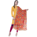 Thumbnail for A R Silk Women's Multi Embroidery Chiffon Red Dupattas and Chunnis