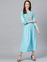 Thumbnail for AURELIA Women Blue Yoke Design Maxi Dress - Distacart