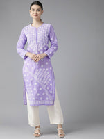 Thumbnail for ADA Women Mauve & White Ethnic Motifs Embroidered Chikankari Kurta - Distacart
