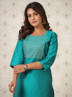 Thumbnail for Ode by House of Pataudi Floral Yoke Design Thread Work Straight Kurta - Distacart