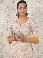 Thumbnail for Ode by House of Pataudi Off Floral Printed Sequinned Floral Kurta - Distacart