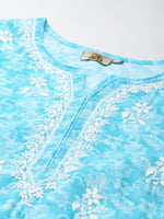 Thumbnail for ADA Women Blue & White Floral Chikankari Cotton Handloom Kurta - Distacart