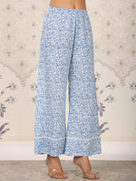 Thumbnail for Ode by House of Pataudi Floral Printed Bell Sleeves Pure Cotton Kurta With Palazzos - Distacart