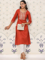 Thumbnail for Ode by House of Pataudi Ethnic Motifs Embroidered Straight Kurta - Distacart