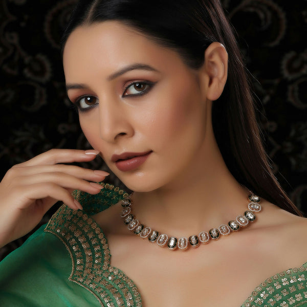 Double Mufli (peanut) Meenakari and Diamond Neckpiece (Gold) - Ruby Raang - Distacart