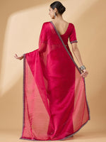 Thumbnail for Pink Organza Swaroski Diamond Work Saree with Unstitched Blouse - Radha - Distacart
