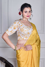 Thumbnail for Morchari Yellow Chiffon Hand Embroidery Saree And Stitched Blouse