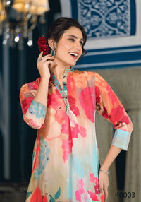 Thumbnail for Designer Stylish Light Brown With Sky Pure Muslin Stitched Suit - Apoorva