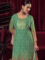 Thumbnail for Jyoti Fashion Women's Green Organza Jacquard Woven Kurta with Trouser & Dupatta - Distacart
