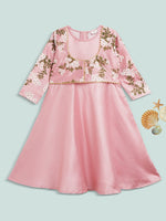 Thumbnail for Ahalyaa Girls Pink Poly Silk Solid Kids Kurta With Printed Jacket