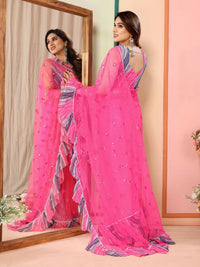 Thumbnail for Partywear Designer Pink Net Fancy Saree - Dyuti