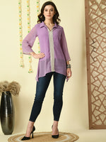 Thumbnail for Myshka Women's Purple Embroidered Party Fusion Top - Distacart