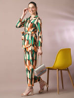 Thumbnail for Myshka Women's Multi Printed Polo Collar Party Top With Trousers Co-ord set - Distacart